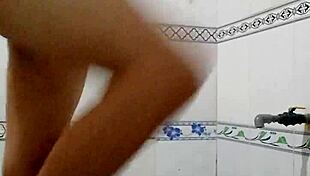 teen takes a relaxing solo bath in steamy water