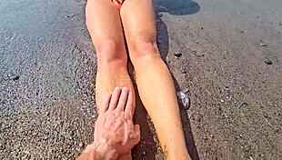 Big Tits Milf Couple Voyeur Chat Turns Wild on Beach!
