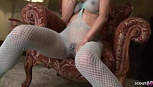 Japanese Model's Fishnet Ride to Real Orgasm on Dildo
