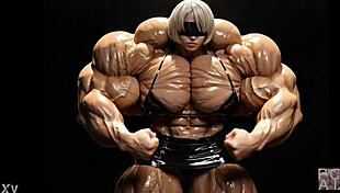 2b's muscular giantess growth pumps huge factory in ai animation