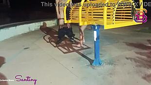 bending over doggy style in the square then sucking that massive cock