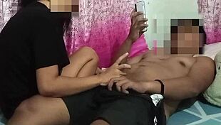 Pinay teen couple rides cowgirl style at home.