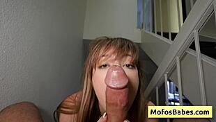 Leila Cove slurps Charles Dera's huge cock deep then swallows!