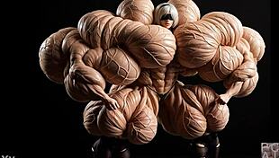 2b's muscular giantess growth pumps huge factory in ai animation