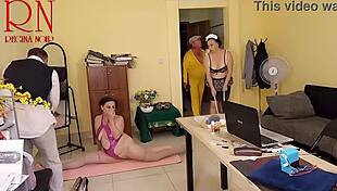 yoga stretches reveal regina noir's juicy office pussy