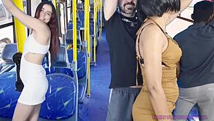 hot skirt chick groped on crowded bus ends up creampied inside