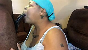 ebony masseuse smokes while deepthroating huge bbc and swallowing every drop submissively