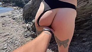 horny teen couple bends over for quick beach doggystyle cum cover 😈🏖️