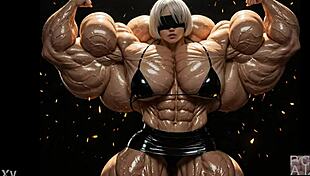 2b's muscular giantess growth pumps huge factory in ai animation
