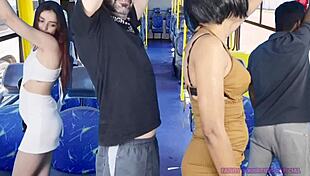 hot skirt chick groped on crowded bus ends up creampied inside