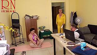 yoga stretches reveal regina noir's juicy office pussy