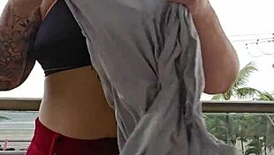 flashing my ass from the balcony skirt up total thrill 😜🍑