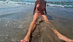 Big Tits Milf Couple Voyeur Chat Turns Wild on Beach!