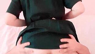 Asian student skirt lifts rides juicy puffy pussy cowgirl creampie on bed