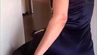 amoul fucks satin-clad white woman bent over desk panties down high heels doggystyle