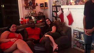 😈 bbw ebony milf hosts wild christmas orgy deepthroating bbc and taking creampies 🍆💦