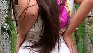 petite brunette rips white jeans flashing pussy for neighbors outdoors