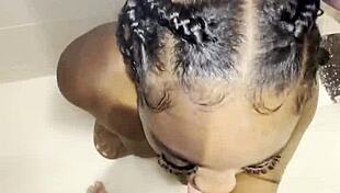 thick ebony teen takes rough shower pounding from huge cock