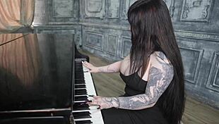 i was playin piano then she bent over for hard anal cowgirl and cumshot on her face everywhere