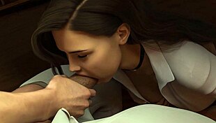 hot girl strokes for teacher then gulps his huge cock