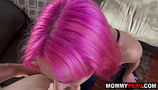 He eagerly watches stepmom's mouth devour his throbbing dick