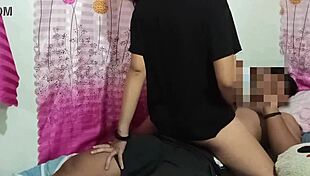 Pinay teen couple rides cowgirl style at home.