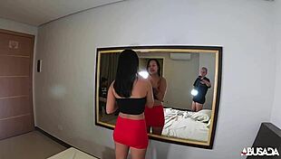 Elisa Santos chokes on cock with Rebecca in lingerie!