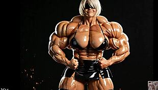 2b's muscular giantess growth pumps huge factory in ai animation