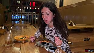 Cumshot Facial at Sushi Bar Turns Her Lunch into Sticky Cumwalk Delight