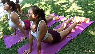 Lesbians Scissor After Yoga Shower Kiss