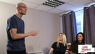 British femdom in lingerie sissifies tattooed peeping tom voyeur 😈