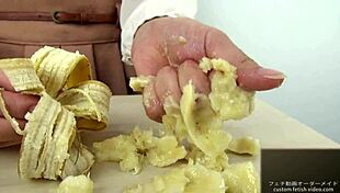 asian hand crush fetish girl squeezes banana hard feeling the soft crush