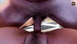 amateur milf's tight hairy pussy stretched by monster cock cum covered close up