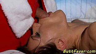 BUSTY EURO ASS POUNDED BY TWO LUCKY SANTAS!