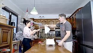 emmita's huge tits bounce wild during xmas kitchen fuck ending in terry's rough anal