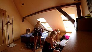 Wanna see this big dick blowjob threesome at the party? School skirts stockings heels backstage baby!