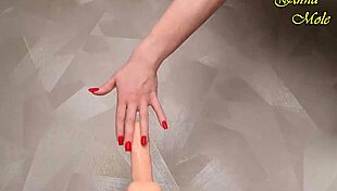 fitness milf in red fishnets savors long dildo cock ride bliss