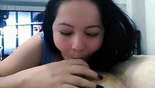 naughty stepdaughter pauses movie for cock sucking and cum swallow