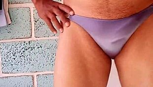 slipping into lover's shiny blue panties feels so teasing