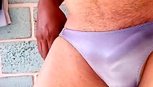 slipping into lover's shiny blue panties feels so teasing