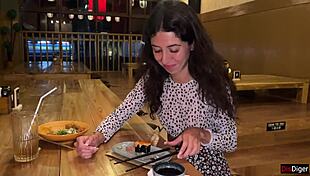 Cumshot Facial at Sushi Bar Turns Her Lunch into Sticky Cumwalk Delight