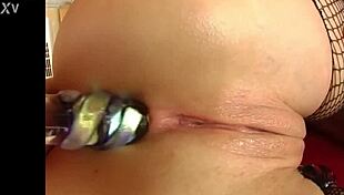 euro blonde babe masturbates solo close-up speculum wet squirt milk natural tits sexy heels stockings