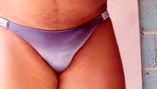 slipping into lover's shiny blue panties feels so teasing