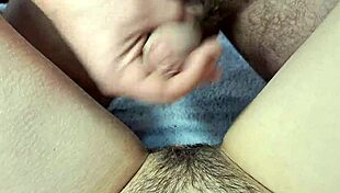 Twice Cumming Explosively on Thick Hairy Milf Pussy Close Up