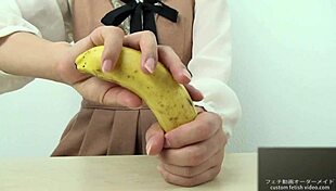 asian hand crush fetish girl squeezes banana hard feeling the soft crush