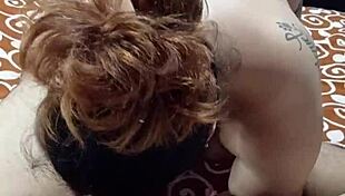 Watch her deepthroat that tattooed cock balls deep