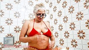 latina milf shoves dildo in pussy then pisses in bathroom solo trailer