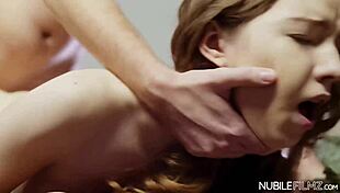 Petite shy teen pornstar kissed deepthroated fucked hardcore as flames rise higher.