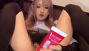 pink-haired crossdresser vibes tight ass in solo tease