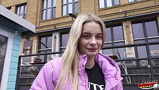 german scout chats up big saggy titted nurse naomi for casting pickup fuck